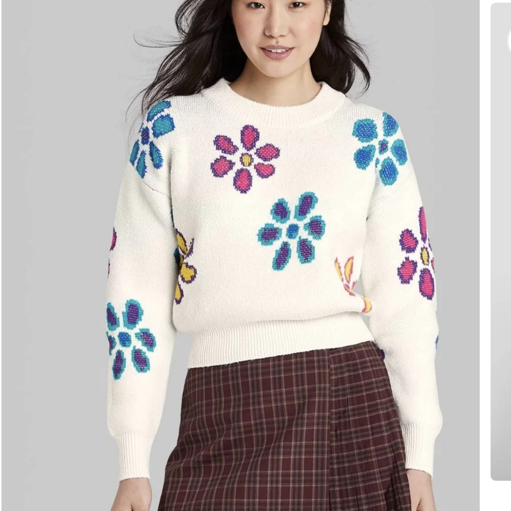 EUC Wild Fable Cropped floral pullover sweater